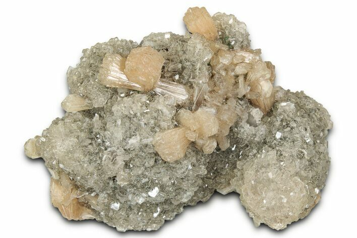 Peach Stilbite Crystals on Sparkling Heulandite - India #348361